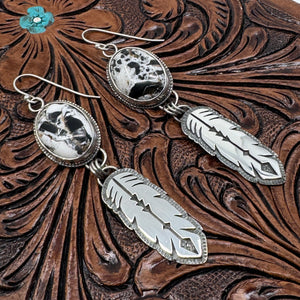 Handcrafted White Buffalo Feather Earrings in sterling silver. Western elegance meets free-spirited style—authentic jewelry made in Arizona.