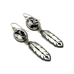 Handcrafted White Buffalo Feather Earrings in sterling silver. Western elegance meets free-spirited style—authentic jewelry made in Arizona.