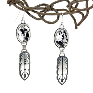 Handcrafted White Buffalo Feather Earrings in sterling silver. Western elegance meets free-spirited style—authentic jewelry made in Arizona.