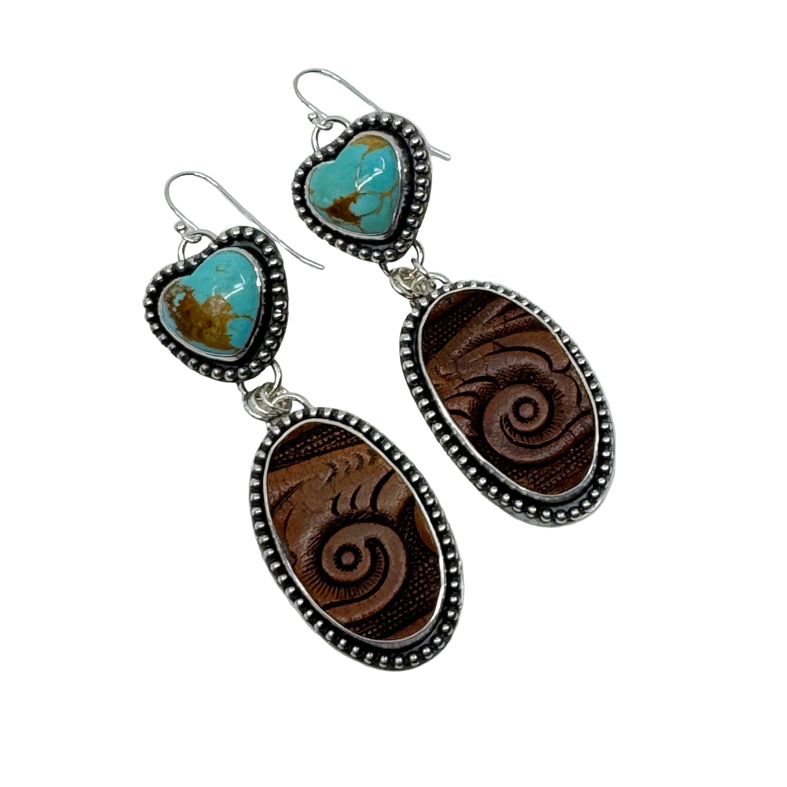Turquoise Heart earrings with leather dangle