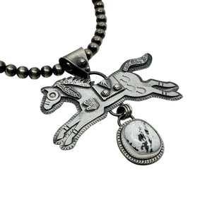 Silver Spirit Horse pendant necklace with  white buffalo stone