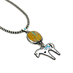 Appaloosa necklace featuring Royston ribbon and Sleeping Beauty turquoise on Navajo Pearls, handcrafted Western jewelry