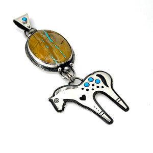 Appaloosa pendant featuring Royston ribbon and Sleeping Beauty turquoise, handcrafted Western jewelry