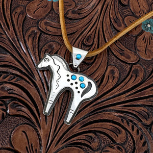 Appaloosa necklace with Sleeping Beauty Turquoise handmade by Thunderheart Jewelry