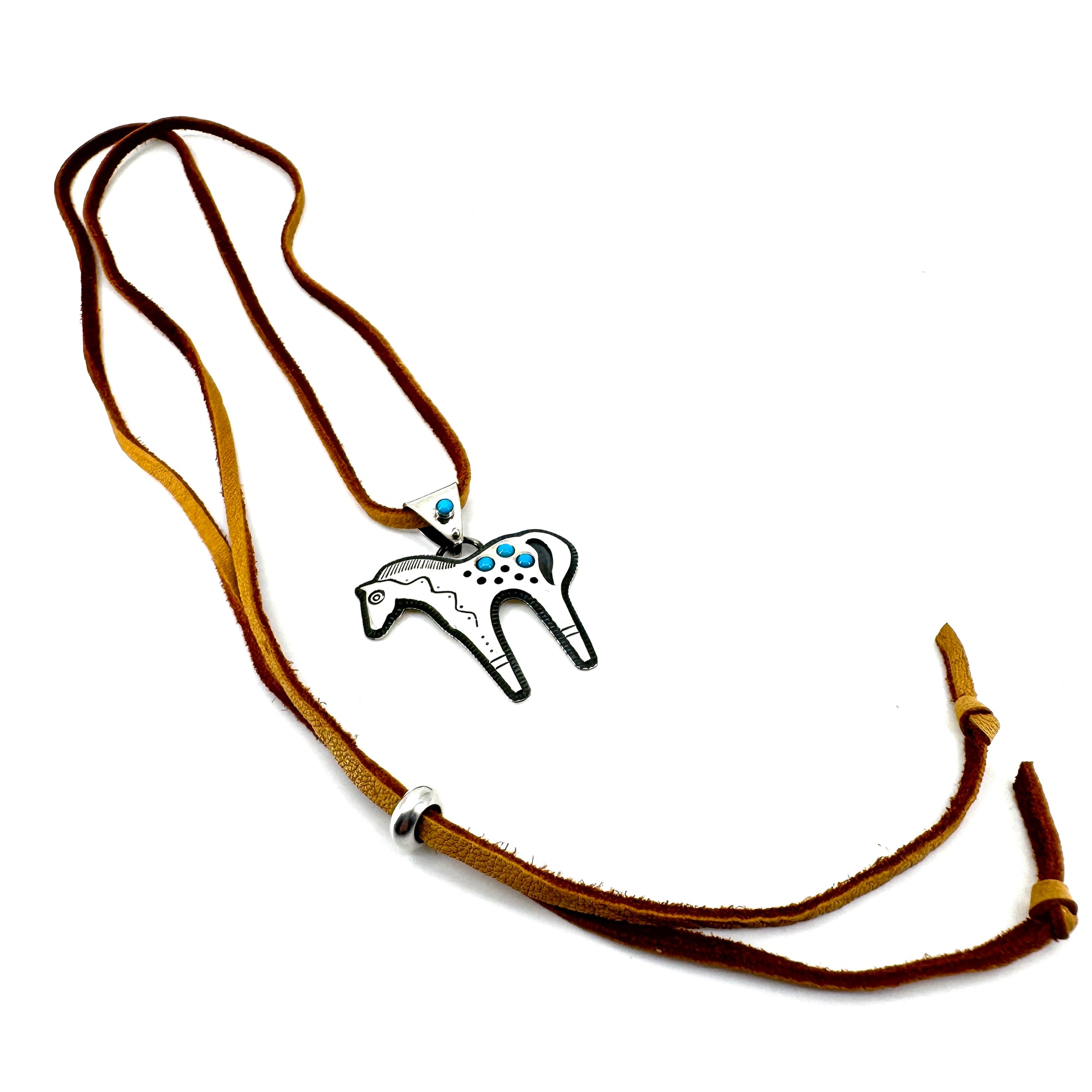 Appaloosa necklace with Sleeping Beauty Turquoise handmade by Thunderheart Jewelry