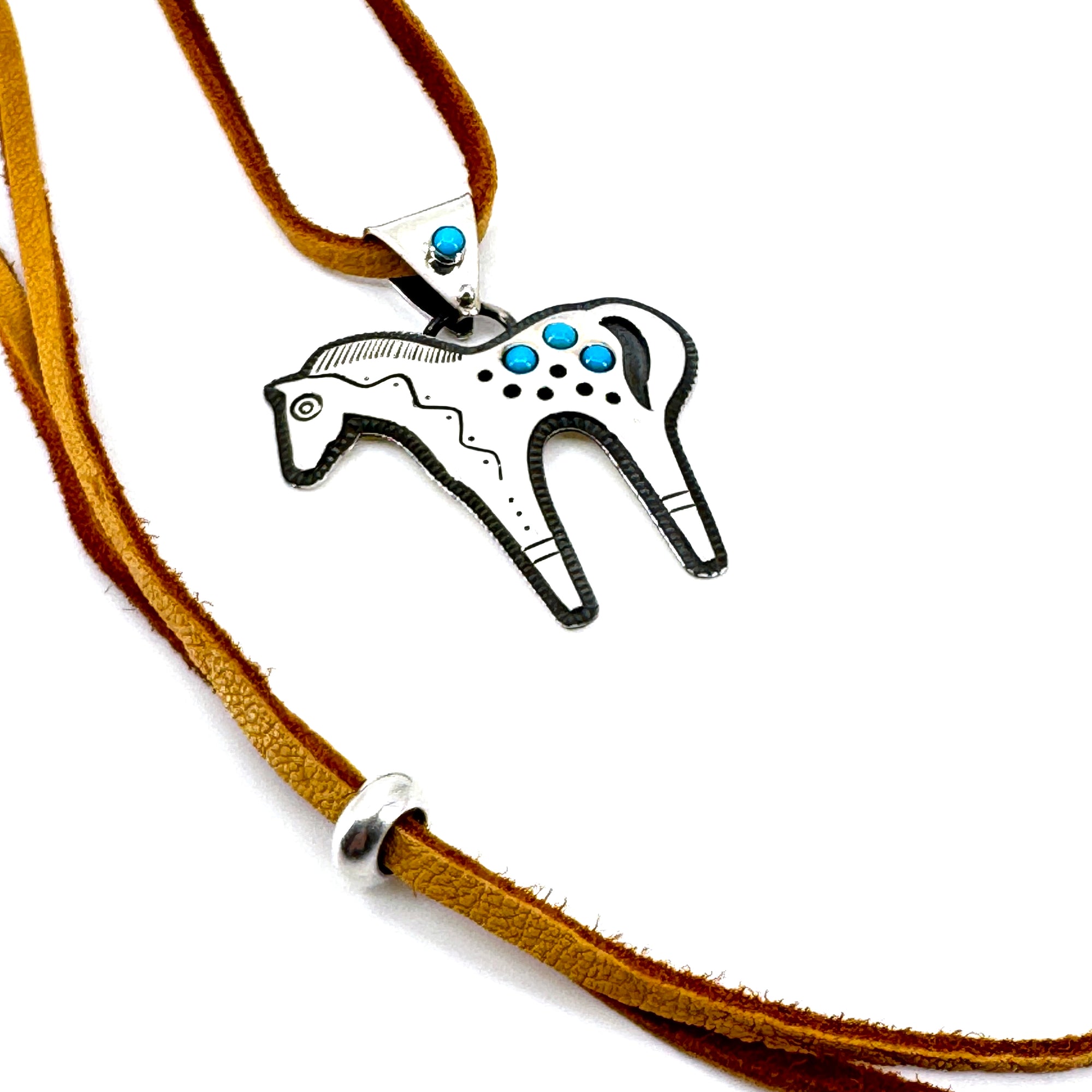 Appaloosa necklace with Sleeping Beauty Turquoise handmade by Thunderheart Jewelry
